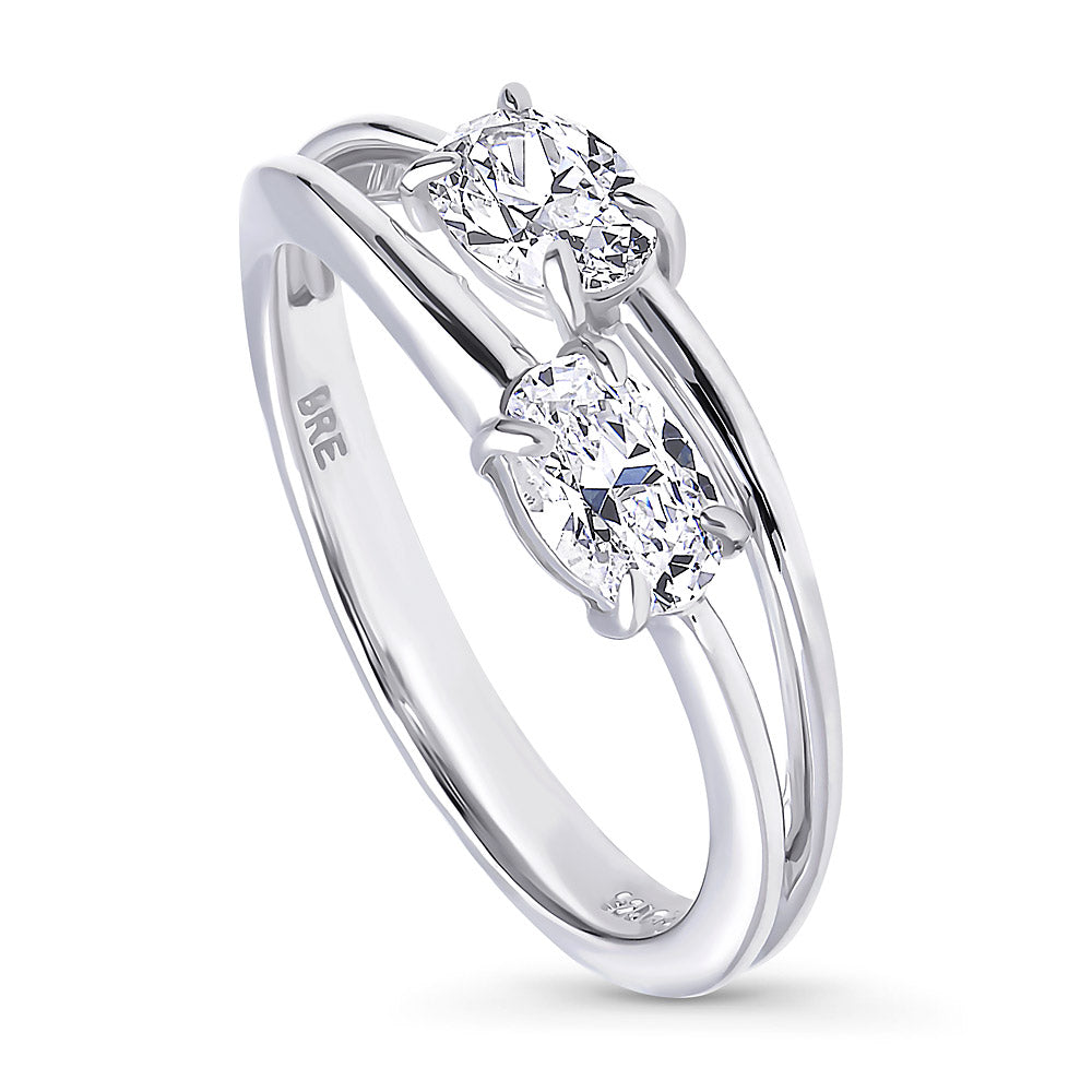 Front view of 2-Stone CZ Split Shank Ring in Sterling Silver, 2 of 6