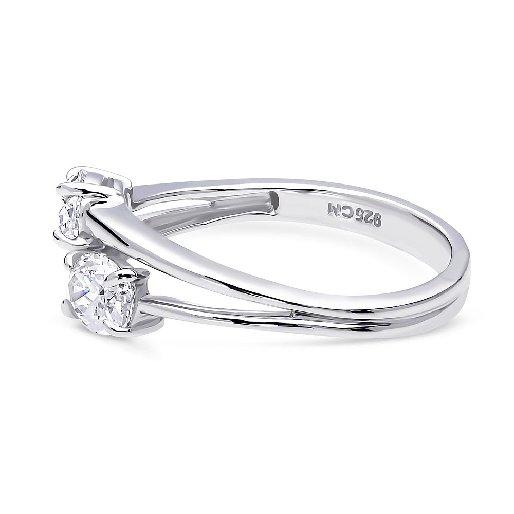 Angle view of 2-Stone CZ Split Shank Ring in Sterling Silver, 3 of 6