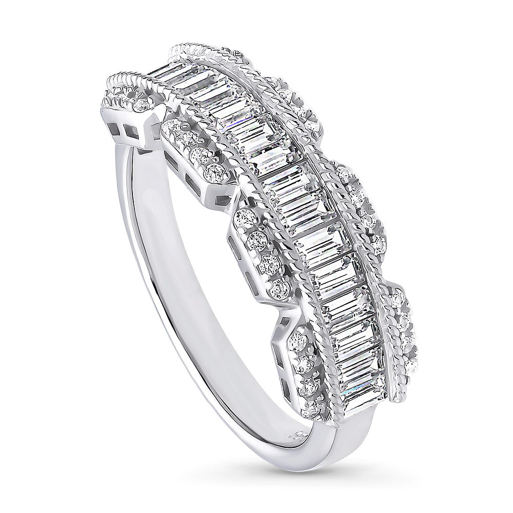 Front view of Art Deco CZ Stackable Band in Sterling Silver, 4 of 7