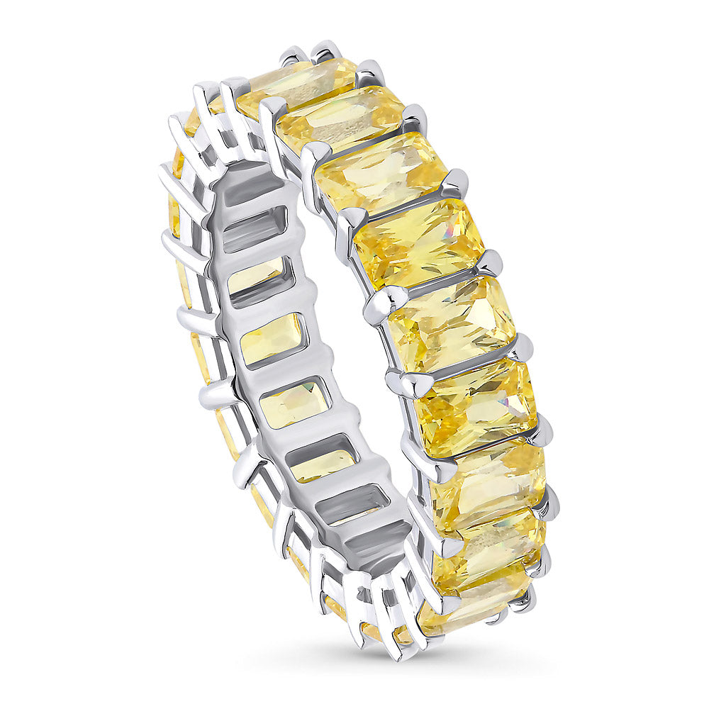 Front view of Canary Yellow CZ Stackable Large Eternity Ring in Sterling Silver, 4 of 6