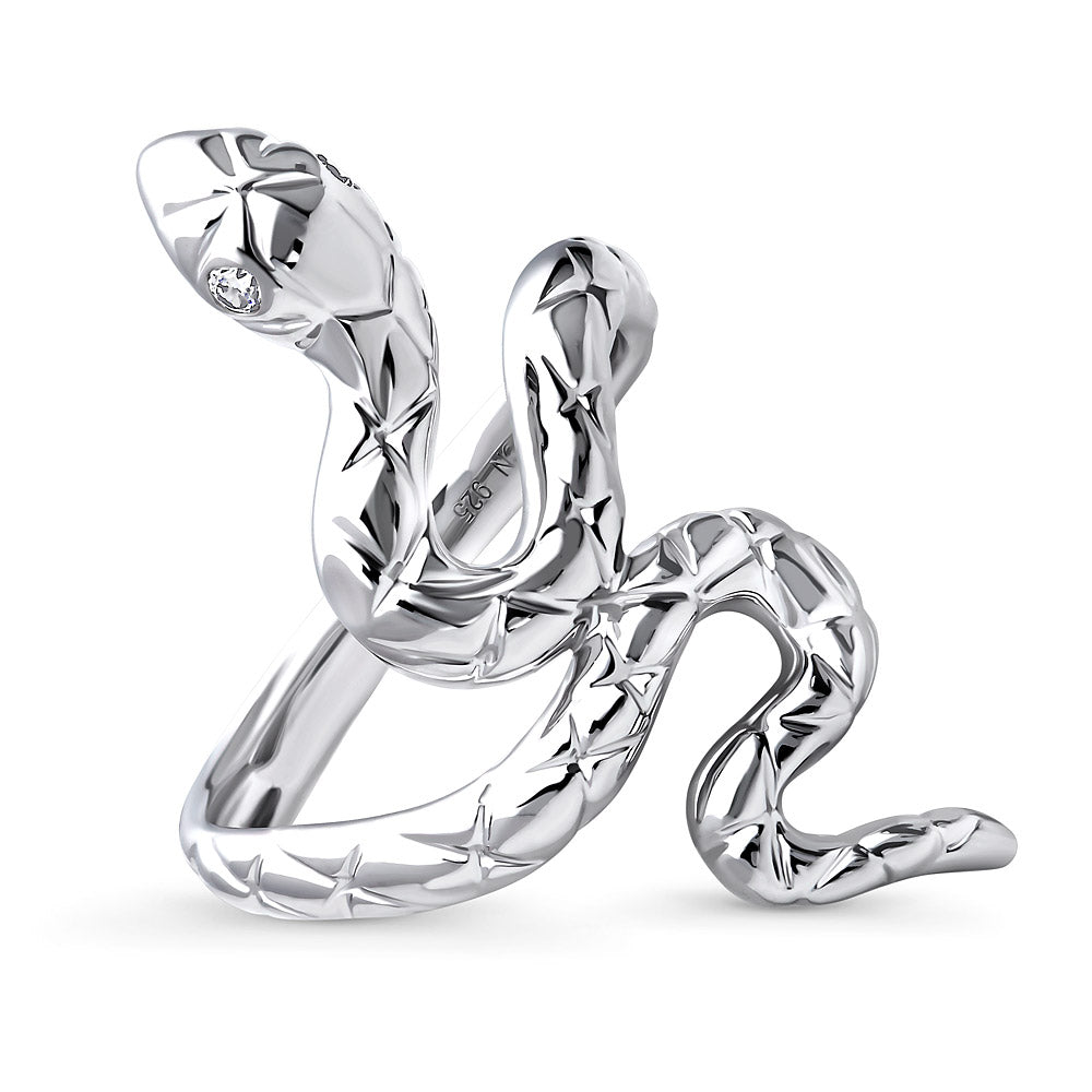 Front view of Snake CZ Ring in Sterling Silver, 4 of 6