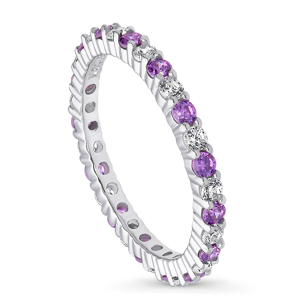 Front view of Purple Pave CZ Eternity Ring in Sterling Silver, 3 of 5