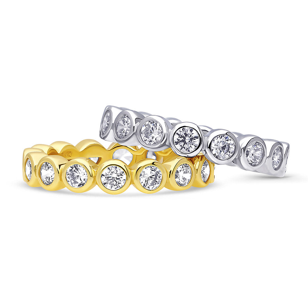 Front view of Bubble Bezel CZ Eternity Ring Set in Sterling Silver, 4 of 12