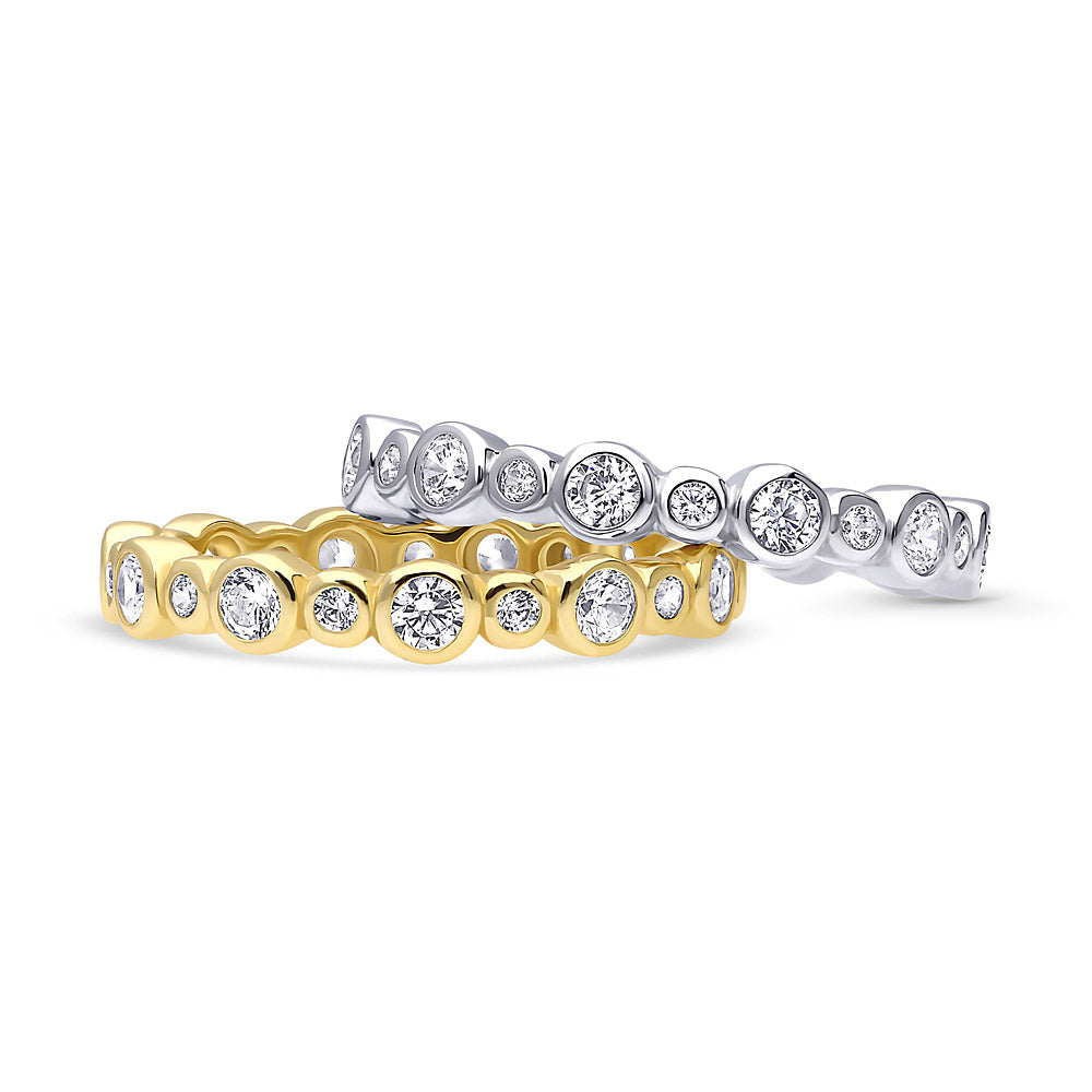 Front view of Bubble Bezel CZ Eternity Ring Set in Sterling Silver, 4 of 9