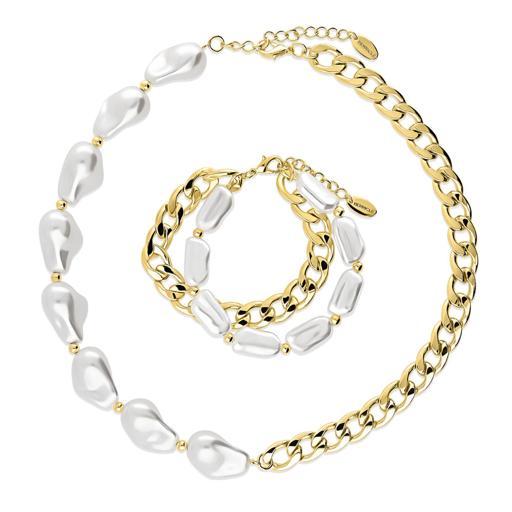 Imitation Pearl Curb Chain Bracelet and Necklace, 2 Piece, 3 of 13