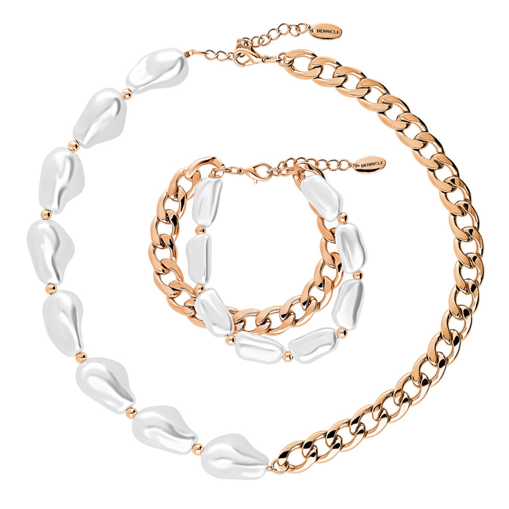 Imitation Pearl Curb Chain Bracelet and Necklace, 2 Piece, 1 of 13