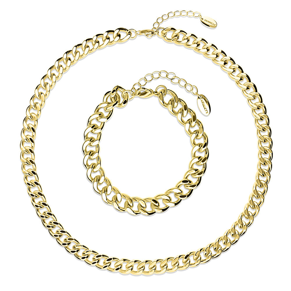 Curb Chain Bracelet and Necklace, 2 Piece, Gold-Tone