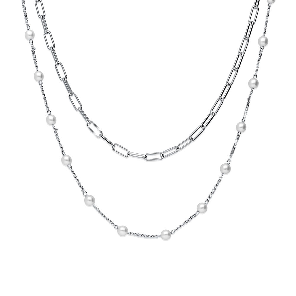 Paperclip Imitation Pearl Link Chain Necklace, 2 Piece, 4 of 18