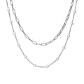 Paperclip Imitation Pearl Link Chain Necklace, 2 Piece, Rhodium Plated