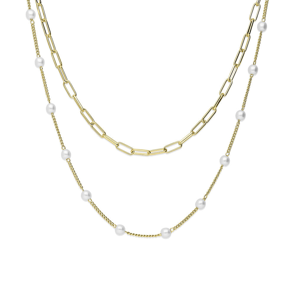 Paperclip Imitation Pearl Link Chain Necklace, 2 Piece, 3 of 18