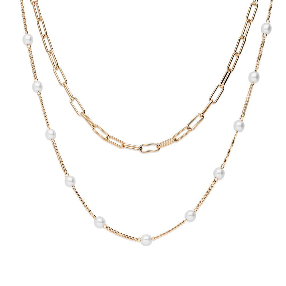 Paperclip Imitation Pearl Link Chain Necklace, 2 Piece, 1 of 18