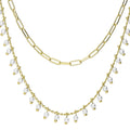 Front view of Paperclip Imitation Pearl Link Chain Necklace, 2 Piece, Yellow Gold Flashed