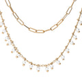 Front view of Paperclip Imitation Pearl Link Chain Necklace, 2 Piece, Rose Gold Flashed