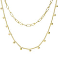 Front view of Bead Paperclip Link Chain Necklace, 2 Piece, Yellow Gold Flashed