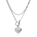 Heart Paperclip Chain Necklace, 2 Piece, Rhodium Plated