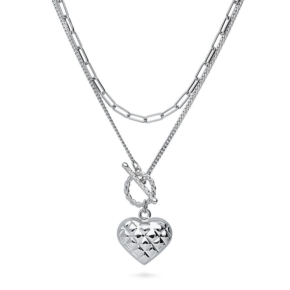 Front view of Heart Paperclip Chain Necklace, 2 Piece, 5 of 19