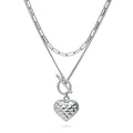 Front view of Heart Paperclip Chain Necklace, 2 Piece, Rhodium Plated