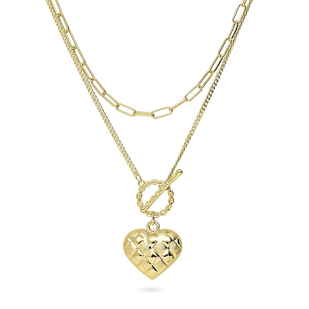 Heart Paperclip Chain Necklace, 2 Piece