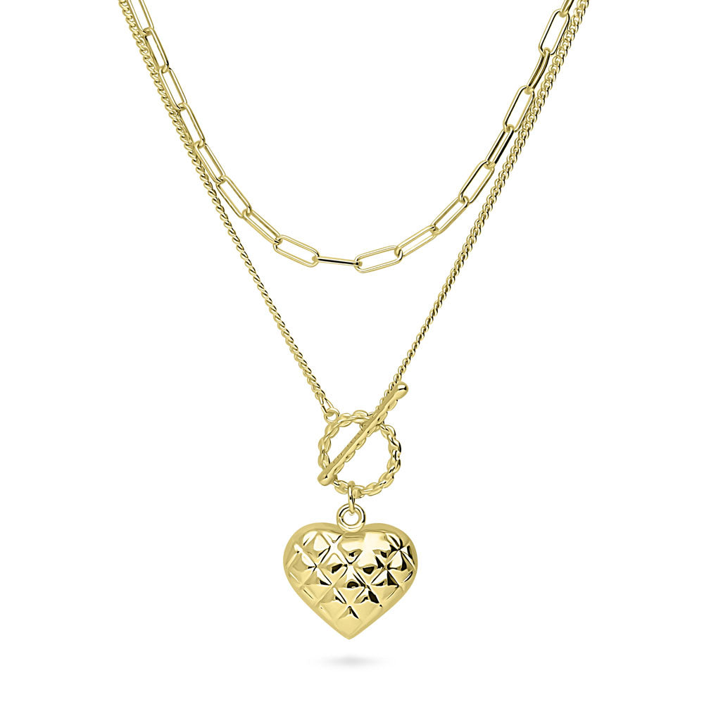 Front view of Heart Paperclip Chain Necklace, 2 Piece, 3 of 18