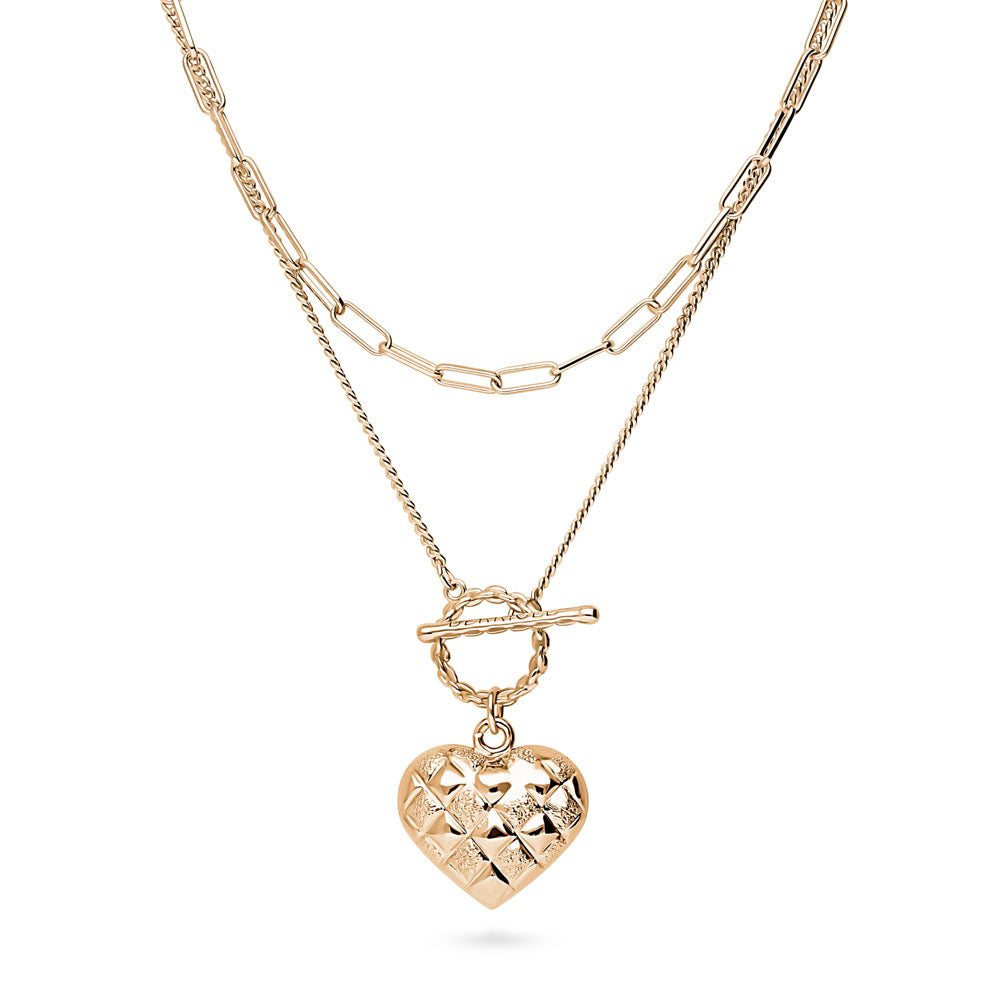 Heart Paperclip Chain Necklace, 2 Piece