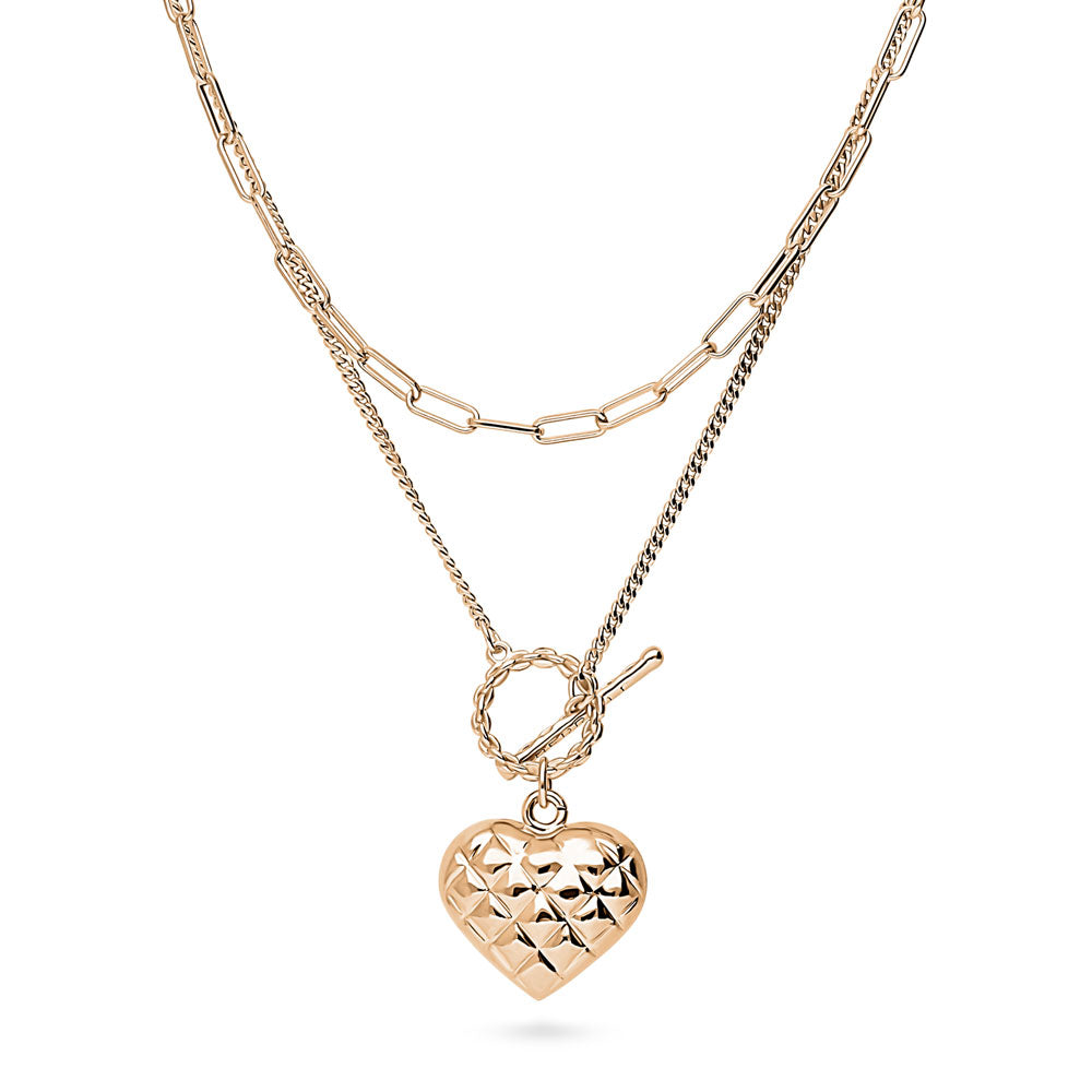 Front view of Heart Paperclip Chain Necklace, 2 Piece, 2 of 18