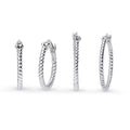 Cable Hoop Earrings in Sterling Silver, 2 Pairs, Rhodium Plated