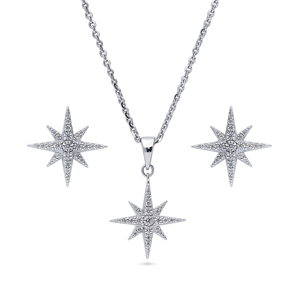 North Star CZ Necklace and Earrings in Sterling Silver, 3 of 20