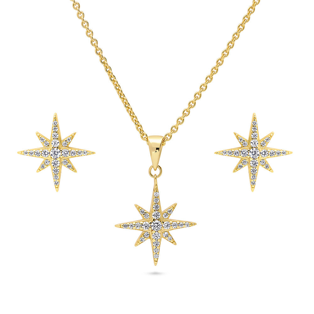 North Star CZ Necklace and Earrings in Sterling Silver, 1 of 20