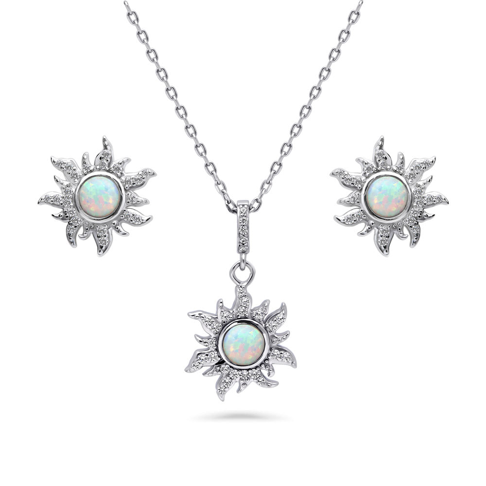 Sun Sunburst Simulated Opal CZ Set in Sterling Silver