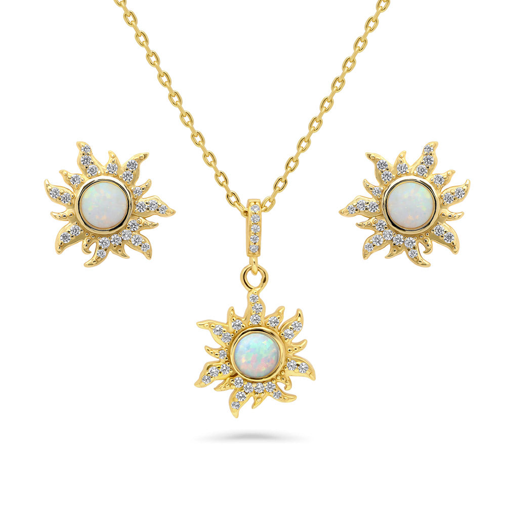 Sun Sunburst Simulated Opal CZ Set in Sterling Silver, 1 of 17