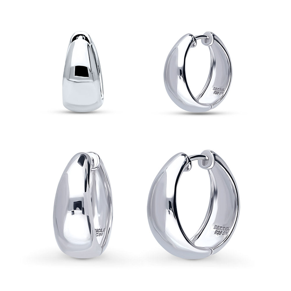 Dome Hoop Earrings in Sterling Silver, 2 Pairs, Rhodium Plated