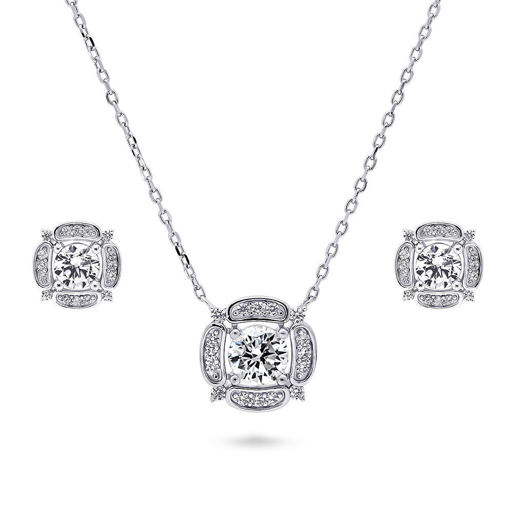 Flower Halo CZ Necklace and Earrings in Sterling Silver, 4 of 20