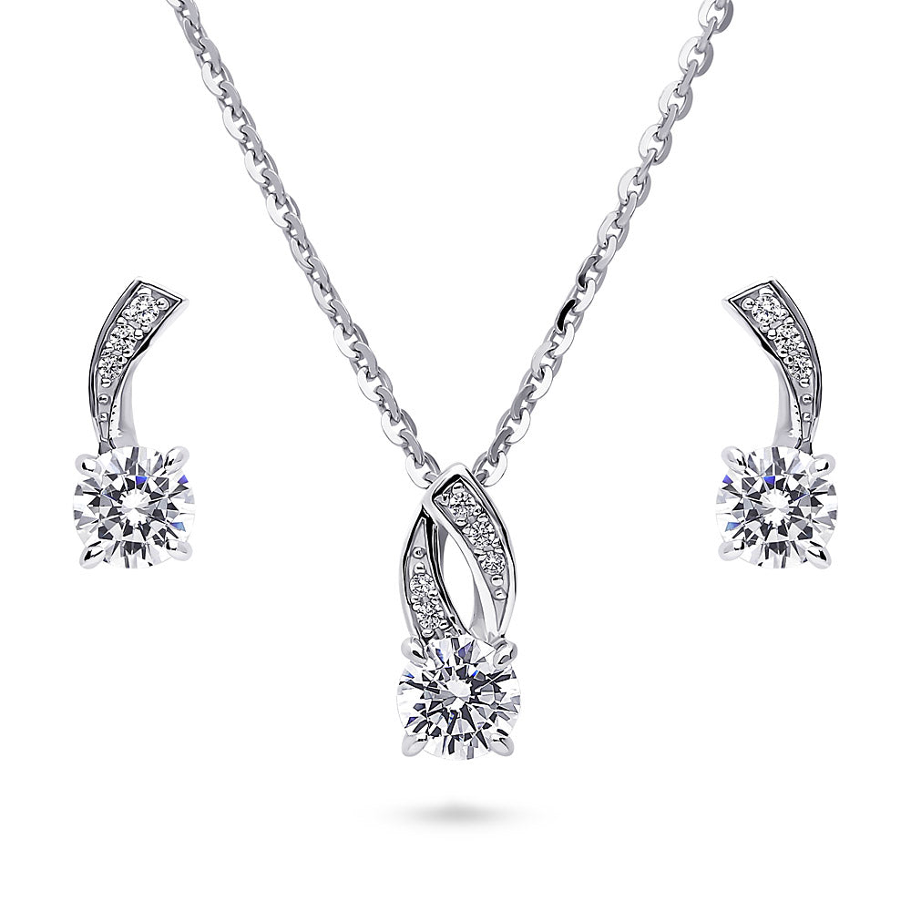 Woven CZ Necklace and Earrings in Sterling Silver, 1 of 8