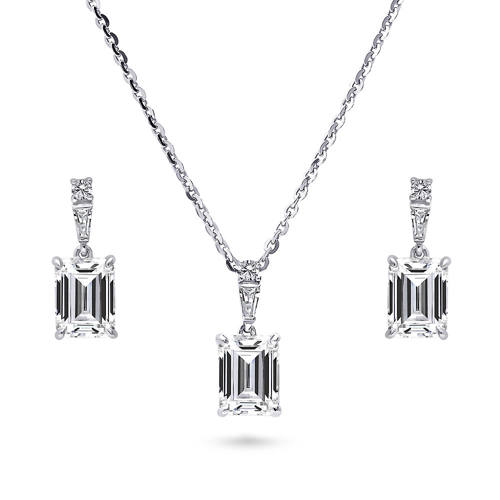 Solitaire Emerald Cut CZ Set in Sterling Silver, 1 of 8