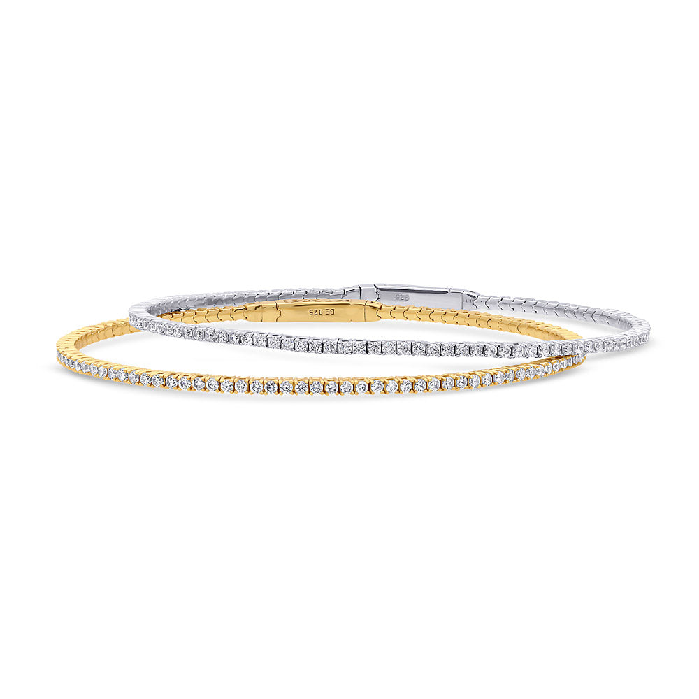 Flexible CZ Bangle in Sterling Silver, 2 Piece, 1 of 18