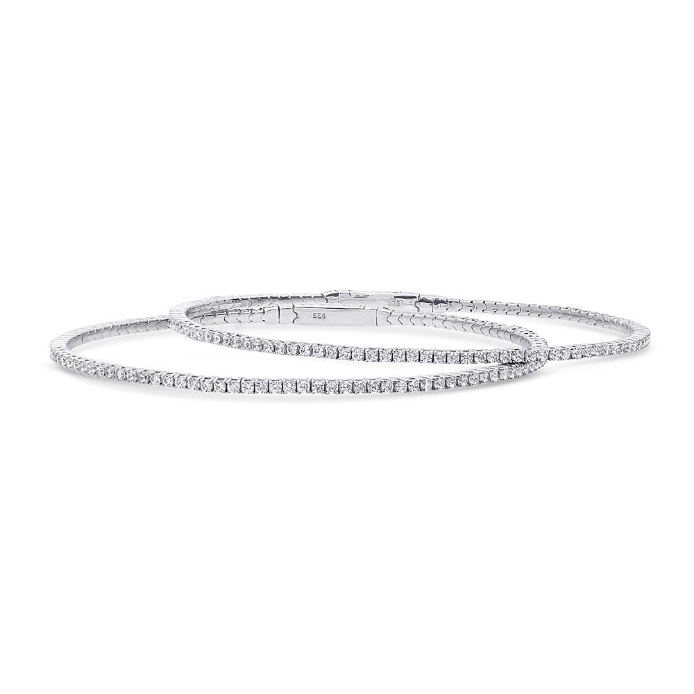 Flexible CZ Bangle in Sterling Silver, 2 Piece, 1 of 15