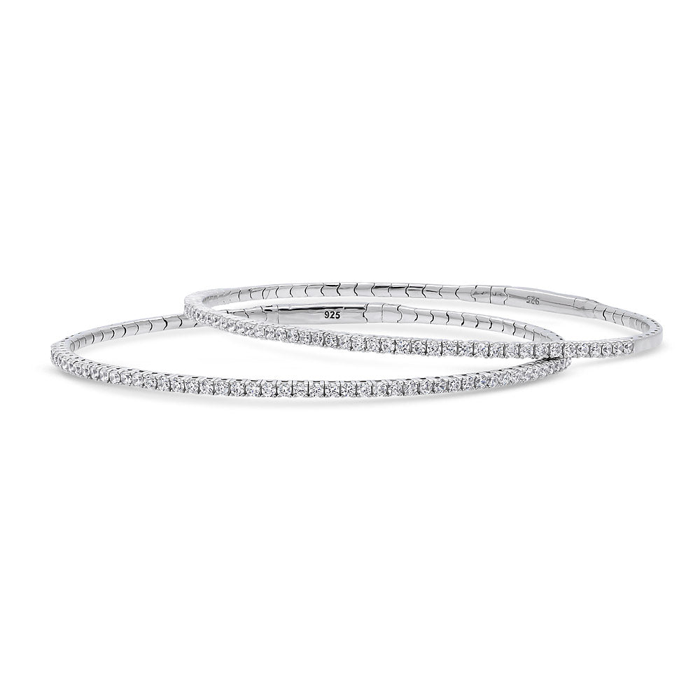 Flexible CZ Bangle in Sterling Silver, 2 Piece, 1 of 15