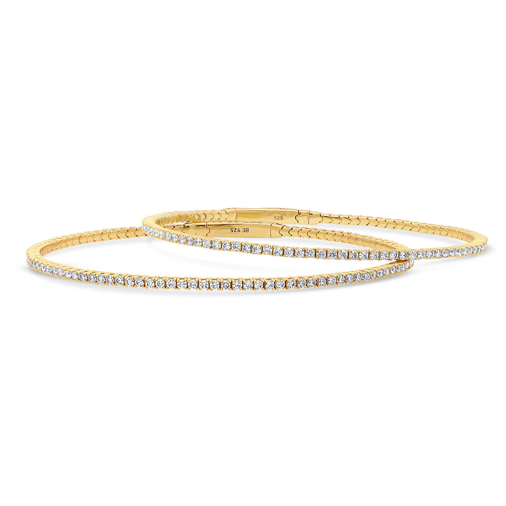 Flexible CZ Bangle in Gold Flashed Sterling Silver, 2 Piece, 1 of 12