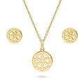 Snowflake Coin Necklace and Earrings in Sterling Silver, Yellow Gold Flashed