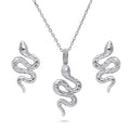 Snake CZ Necklace and Earrings in Sterling Silver, Rhodium Plated