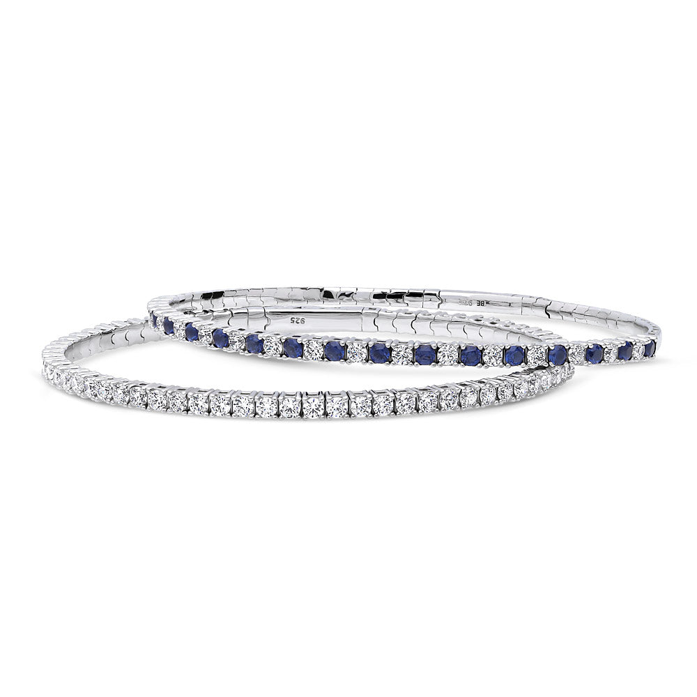 Flexible CZ Bangle in Sterling Silver, 2 Piece Set, 1 of 17