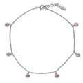 CZ Cable Chain Charm Anklet in Sterling Silver, Morganite Color