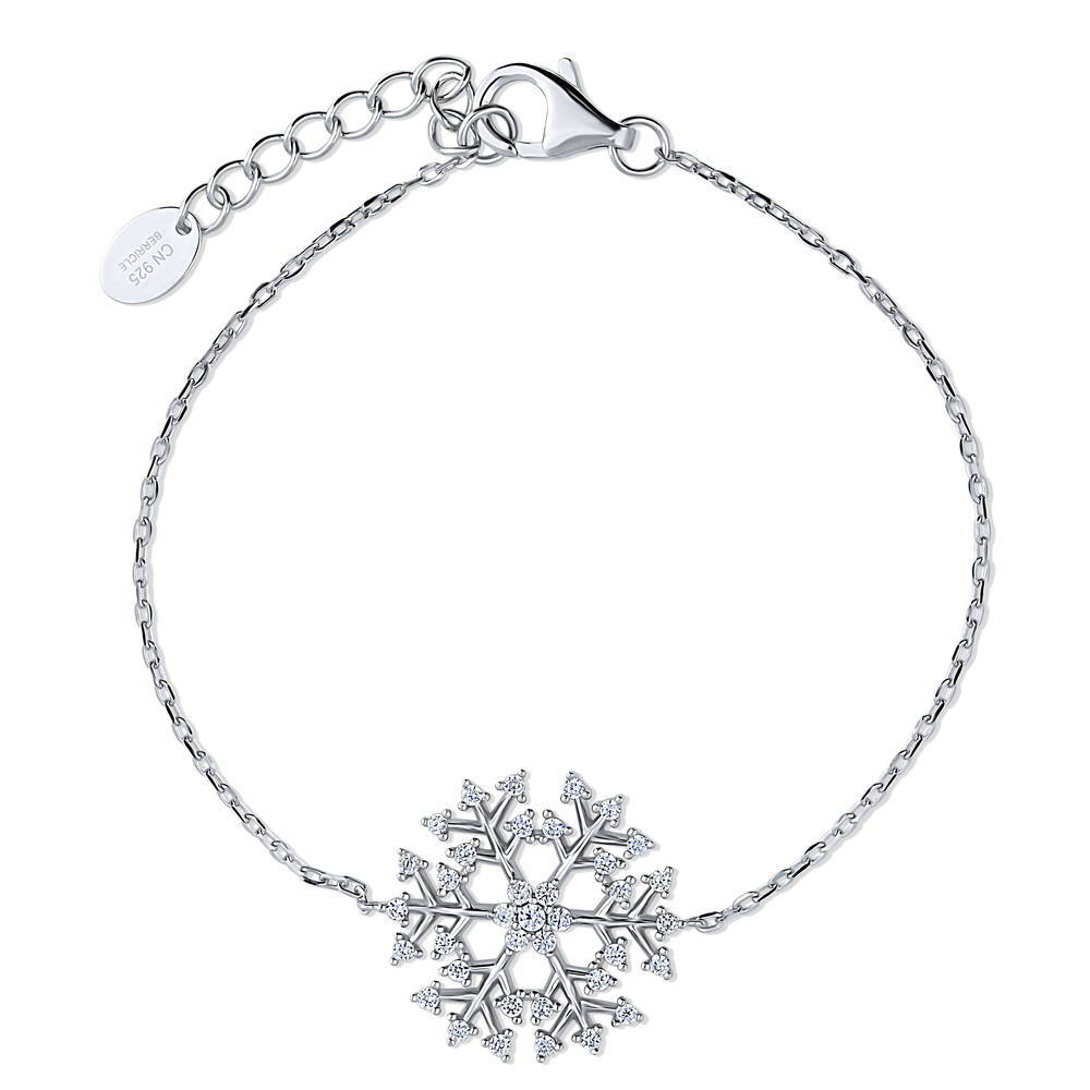 Snowflake CZ Rolo Chain Bracelet in Sterling Silver, 1 of 4