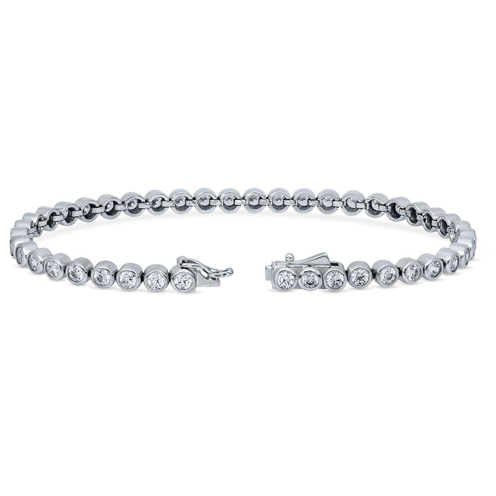 Front view of Bubble Bezel CZ Tennis Bracelet in Sterling Silver, 3 of 7