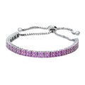 Front view of Bar CZ Tennis Bracelet in Sterling Silver 4-9 inch, Purple Color