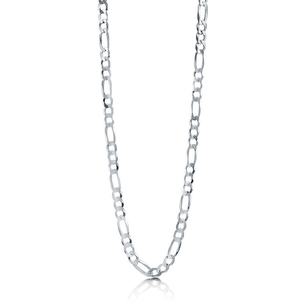 Front view of Italian Flat Figaro Chain Necklace in Sterling Silver 6mm, 1 of 4