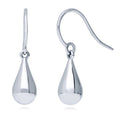 Teardrop Fish Hook Earrings in Sterling Silver, Rhodium Plated