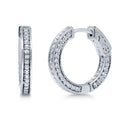 Bar CZ Medium Inside-Out Hoop Earrings in Sterling Silver 0.75 inch, Rhodium Plated