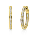 Bar CZ Medium Inside-Out Hoop Earrings in Sterling Silver 0.75 inch, Yellow Gold Flashed