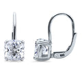 Solitaire 4ct Cushion CZ Leverback Earrings in Sterling Silver, Rhodium Plated